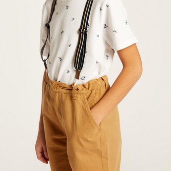 Juniors Printed Round Neck T-shirt and Shorts with Suspenders