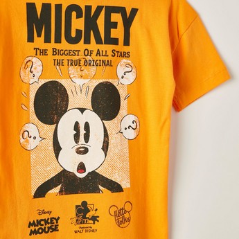 Mickey Mouse Print Round Neck T-shirt with Short Sleeves