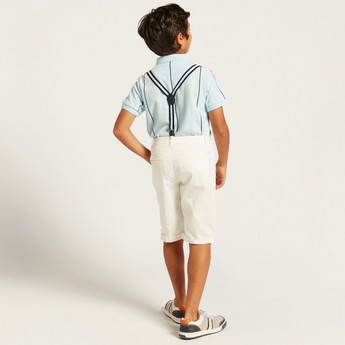 Juniors Striped Polo T-shirt and Shorts Set with Suspenders