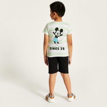 Disney Mickey Mouse Print Crew Neck T-shirt and Shorts Set