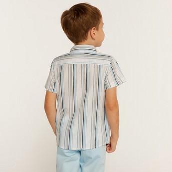 Juniors Striped Shirt with Chest Pocket and Short Sleeves
