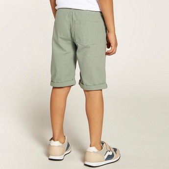 Juniors Solid Woven Shorts with Pockets and Drawstring Waistband