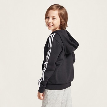 adidas Logo Print Hoodie with Long Sleeves and Kangaroo Pockets