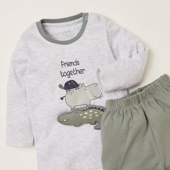 Juniors Safari Print T-shirt and Solid Pyjama Set