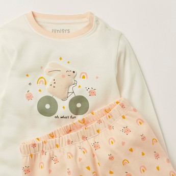 Juniors Printed Crew Neck T-shirt and Pyjama Set