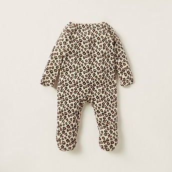 Juniors Leopard Print Closed Feet Sleepsuit with Long Sleeves