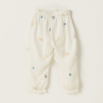 Giggles Floral Embroidered Pants with Elasticated Waistband