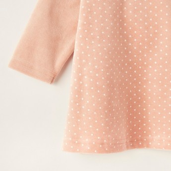 Juniors Polka Dot Print Dress with Long Sleeves and Bow Applique Detail