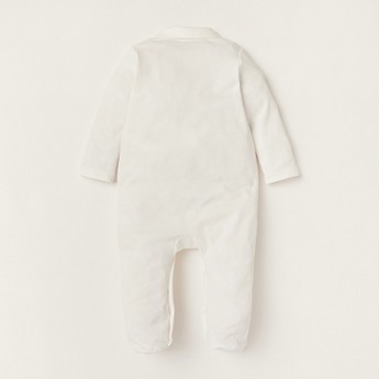 Giggles Bow Accented Sleepsuit with Long Sleeves and Frill Detail