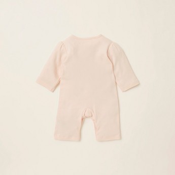 Giggles Solid Sleepsuit with Round Neck and Lace Inserts