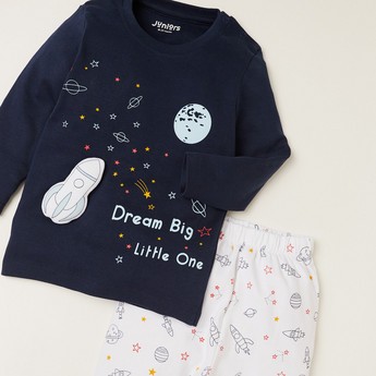 Juniors Graphic Print T-shirt and All-Over Printed Pyjama Set