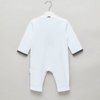 Giggles Textured Open Feet Sleepsuit with Bow Applique