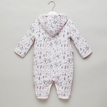 Juniors All-Over Floral Print Open Feet Sleepsuit with Hood