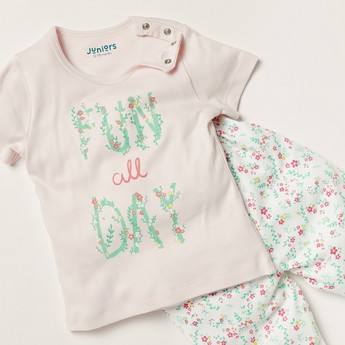 Juniors Printed Short Sleeve T-shirt and Pyjama Set