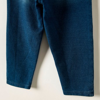 Juniors Solid Denim Pants with Elasticated Waistband