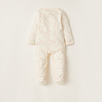 Juniors Printed Sleepsuit with Long Sleeves and Button Closure