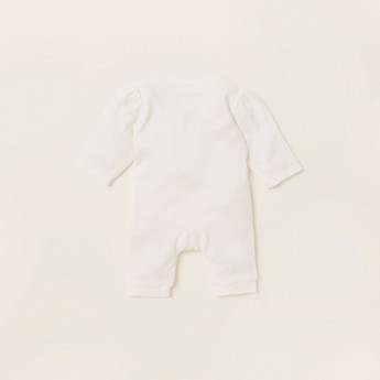 Giggles Textured Open Feet Sleepsuit with Floral Applique Detail