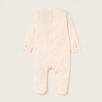 Giggles Solid Closed Feet Sleepsuit with Long Sleeves and Lace Detail