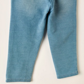 Juniors Solid Denim Pants with Elasticated Waistband