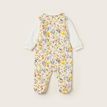 Juniors Floral Print Closed Feet Sleepsuit with Long Sleeves