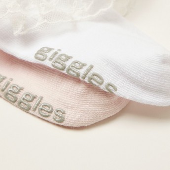 Giggles Solid Socks with Lace Detail - Set of 2