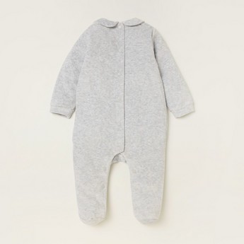 Giggles Printed Closed Feet Sleepsuit with Long Sleeves and Flower Lace