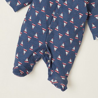 Juniors All-Over Printed Closed Feet Sleepsuit with Long Sleeves