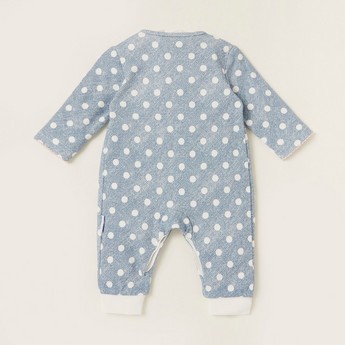 Juniors Polka Dots Print Sleepsuit with Long Sleeves and Lace Detail