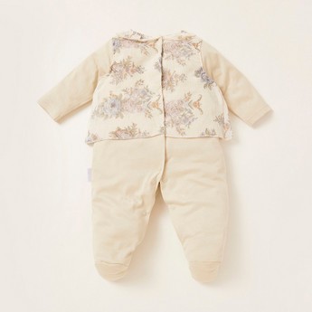 Giggles Floral Detail Sleepsuit with Press Button Closure