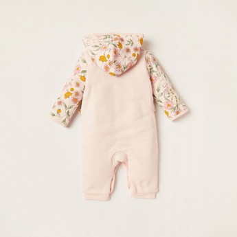 Juniors Floral Print Sleepsuit with Long Sleeves and Hood