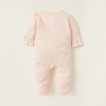 Juniors Printed Closed Feet Sleepsuit with Long Sleeves and Frill Detail