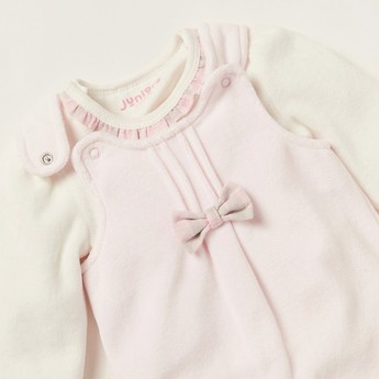 Juniors Solid T-shirt and Bow Detail Dungaree Set