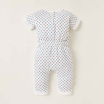 Juniors All-Over Printed Sleepsuit with Short Sleeves and Bow Detail