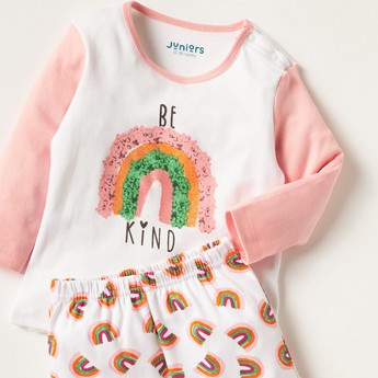 Juniors Printed Round Neck T-shirt and Pyjama Set