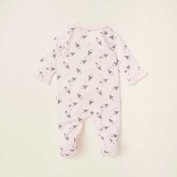 Juniors All-Over Ice-Cream Print Sleepsuit with Henley Neck and Long Sleeves