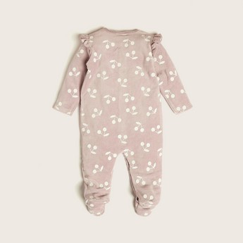 Juniors All-Over Cherry Print Closed Feet Sleepsuit with Long Sleeves