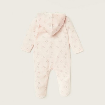 Juniors Floral Print Sleepsuit with Long Sleeves and Hood