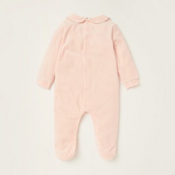 Giggles Solid Closed Feet Sleepsuit with Long Sleeves and Bow Detail