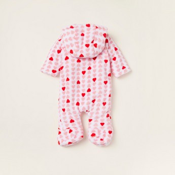 Juniors Heart Print Closed Feet Sleepsuit with Long Sleeves