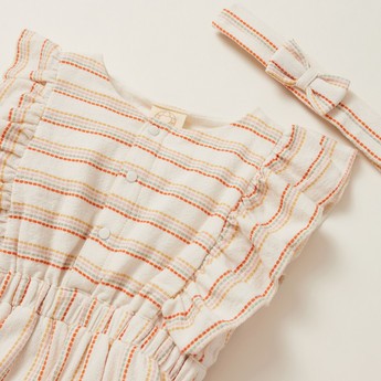 Striped Sleeveless Romper with Bow Detail Headband