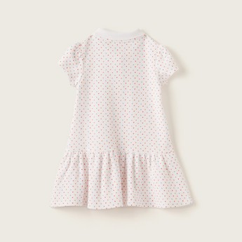 Juniors All-Over Polka Dot Print Knit Dress with Short Sleeves