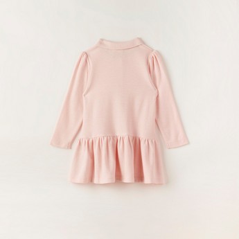 Juniors Solid Knit Dress with Long Sleeves and Polo Neck