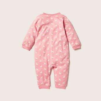 Juniors Unicorn Print Long Sleeve Sleepsuit with Button Closure