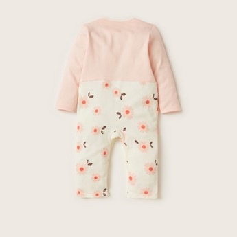 Juniors Floral Print Sleepsuit with Long Sleeves