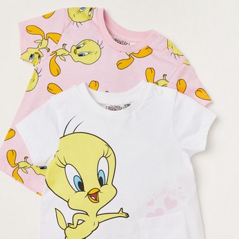 Tweety Print T-shirt with Short Sleeves - Set of 2