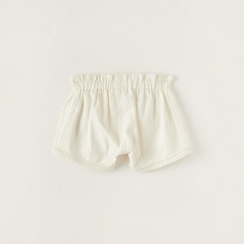 Giggles Textured Shorts with Elasticated Waistband and Button Detail