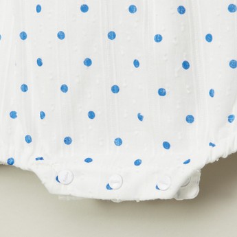 Giggles Polka Dot Print Romper with Round Neck and Frill Cap Sleeves