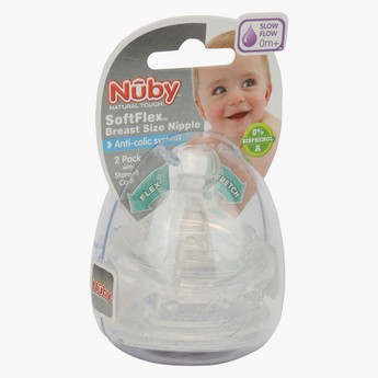 Nuby Wide Neck Slow Flow Teat - Set of 2