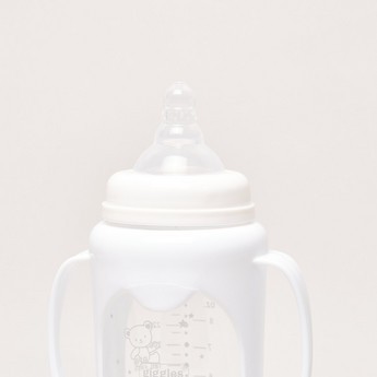 Giggles Printed Glass Feeding Bottle with Cover- 250 ml