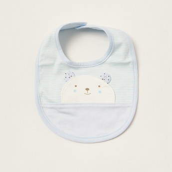 Juniors Striped Bib with Press Button Closure and Bear Embroidery